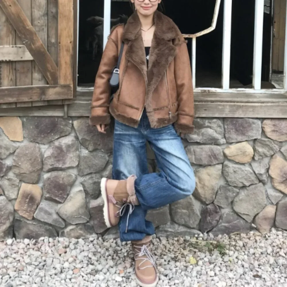Oversized Brown Suede Aviator Coat - Picture 9 of 9